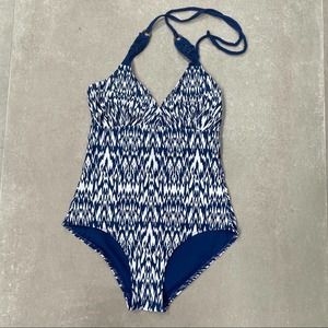 Playa Swim One Piece Blue & White Ikkat Size M